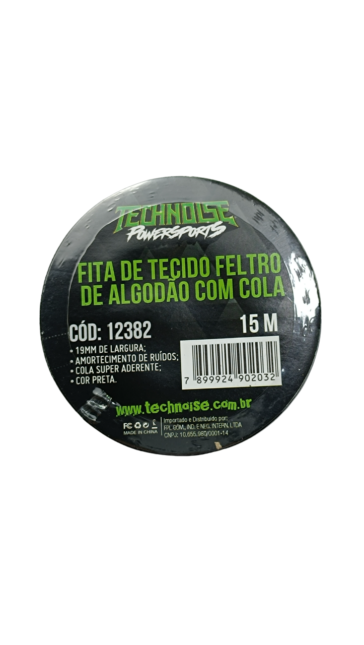 FITA DE TECIDO FELTRO DE ALGODAO COM COLA 15M X 19MM PRETA TECHNOISE