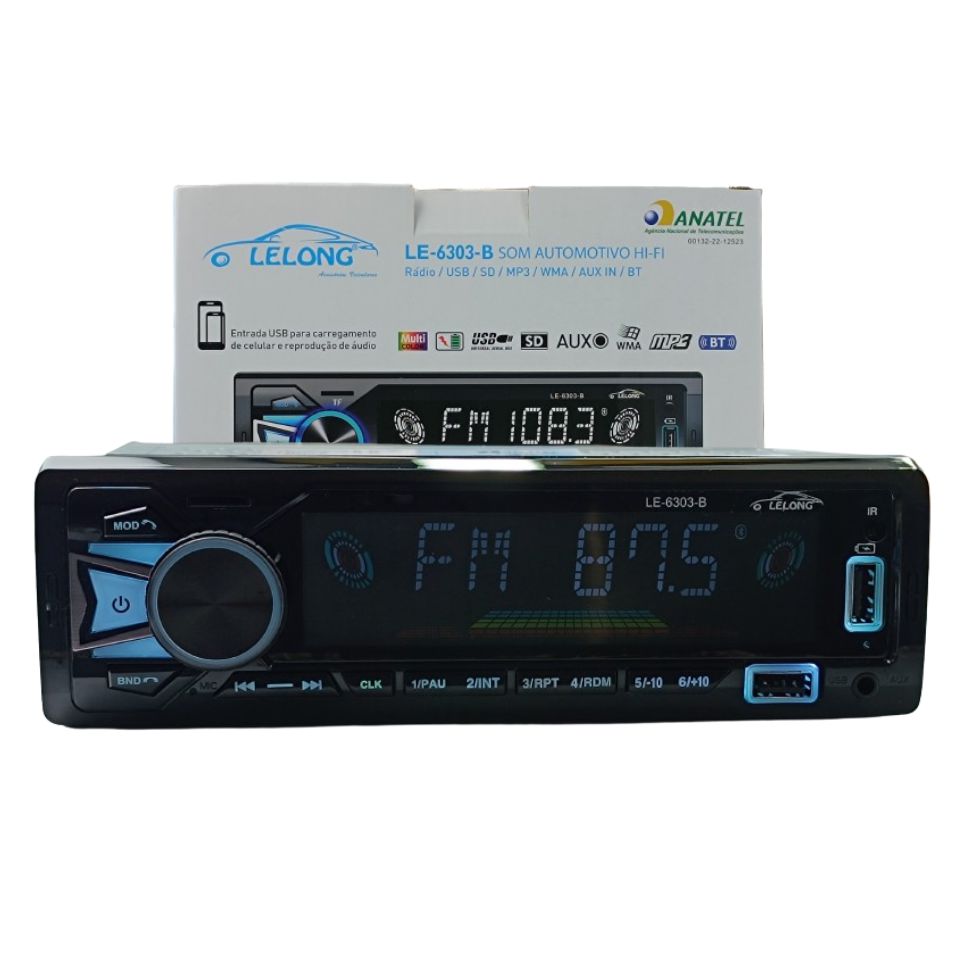 RADIO LELONG LE6303B 4X65W 2 ENTRADA USB/SD/BT/CONTROLE/7 CORES