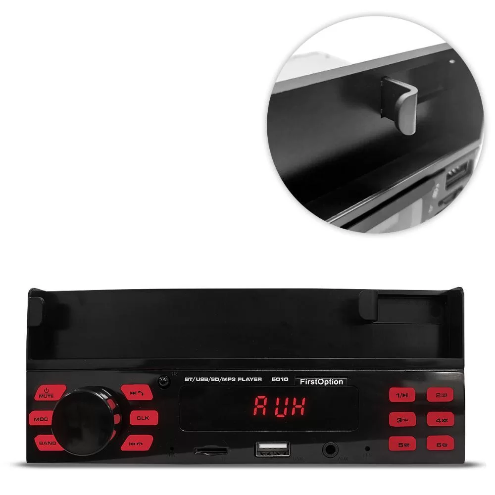 RADIO FIRST 5010 BT/USB/SD/AUX C/ SUPORTE P/ CELULAR