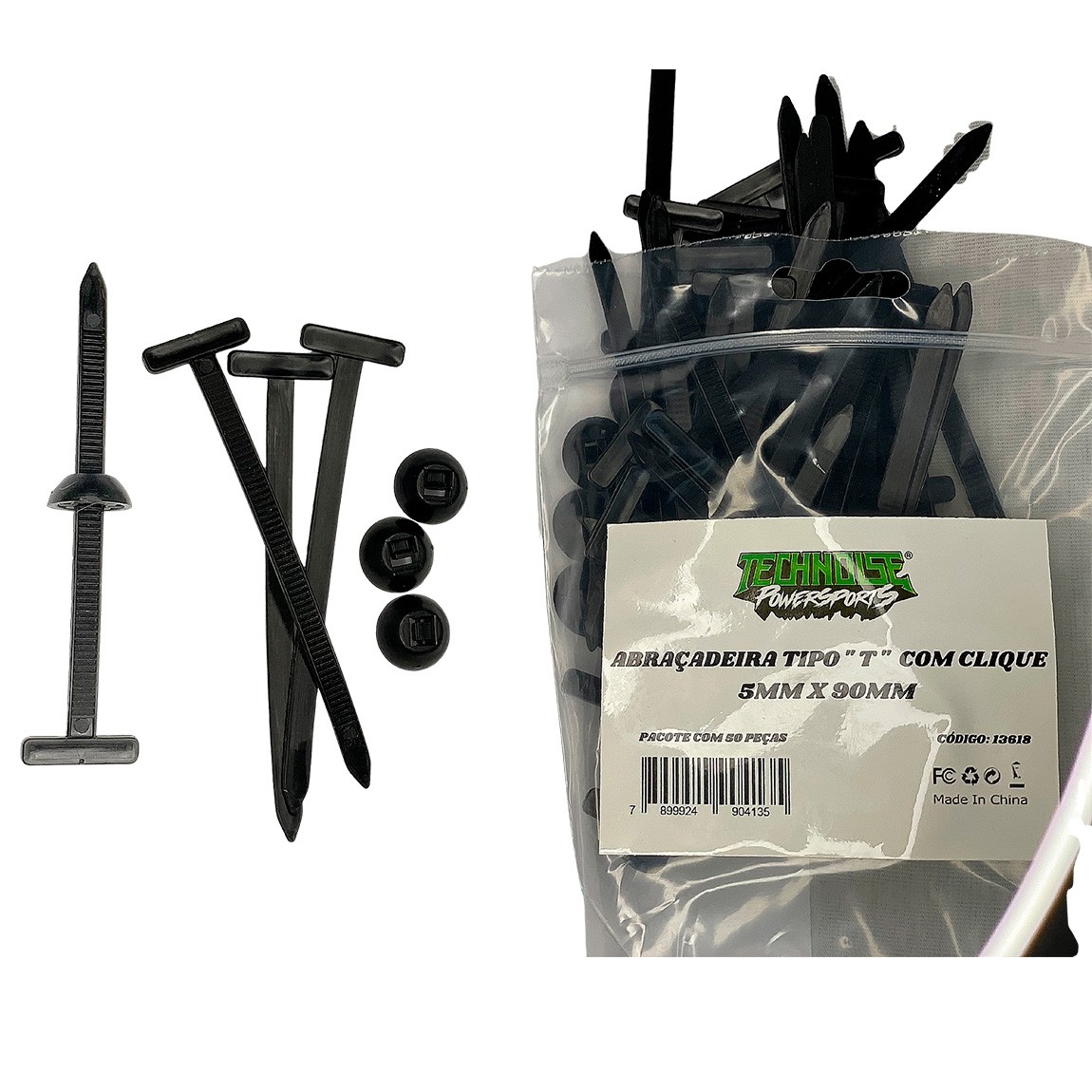 ABRACADEIRA TIPO T COM CLIPE 5 X 90 MM PCT 50 PEÇAS TECHNOISE