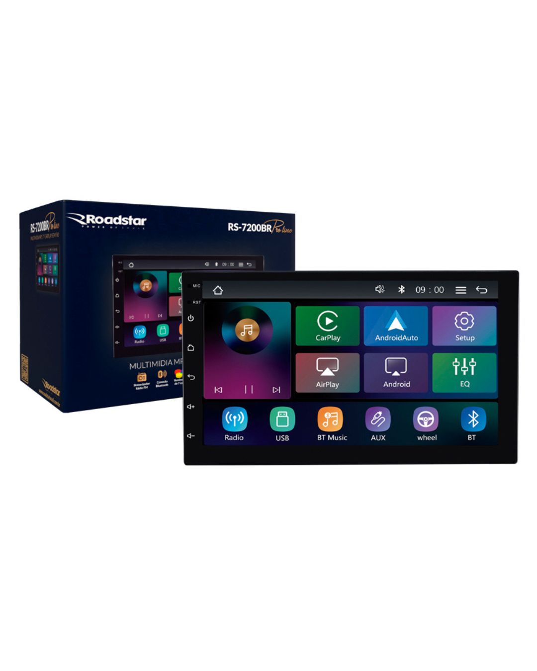 CENTRAL MULTIMIDIA 7" ROADSTAR CARPLAY ANDROID AUTO SEM FIO 4 CANAIS DE 50 WATTS RMS FULL TOUCH