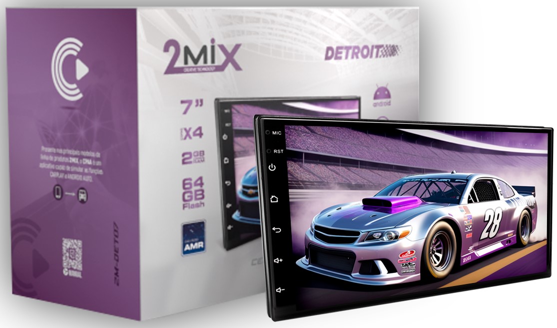 CENTRAL MULTIMIDIA ANDROID 2 DIN 7" 2 MIX TELA IPS DETROIT CAR PLAY 2GB/32GB