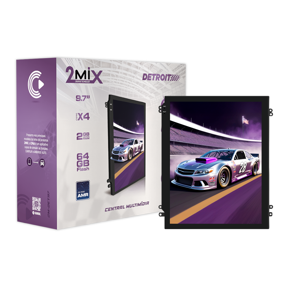 CENTRAL MULTIMIDIA ANDROID 2 DIN 9.7" 2 MIX TELA IPS DETROIT CAR PLAY 2GB/64GB