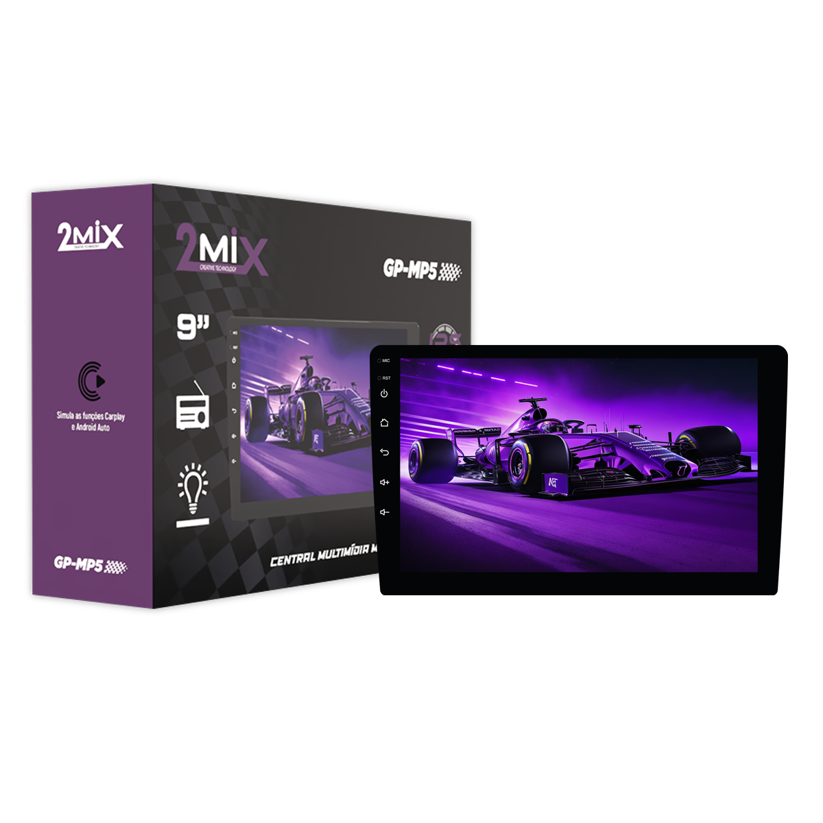 CENTRAL MULTIMIDIA MP5 2 DIN 9" 2 MIX CARPLAY ANDROID AUTO SEM CABO