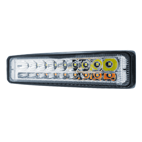 FAROL DE LED RETANGULAR 160X50X40MM 18W 10-80V LUZ BRANCA + LED AMBAR