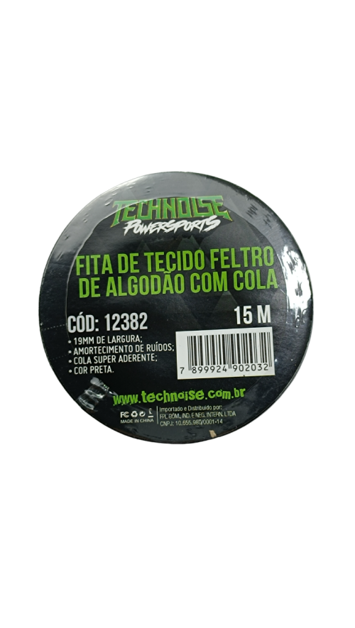 FITA DE TECIDO FELTRO DE ALGODAO COM COLA 15M X 19MM PRETA TECHNOISE