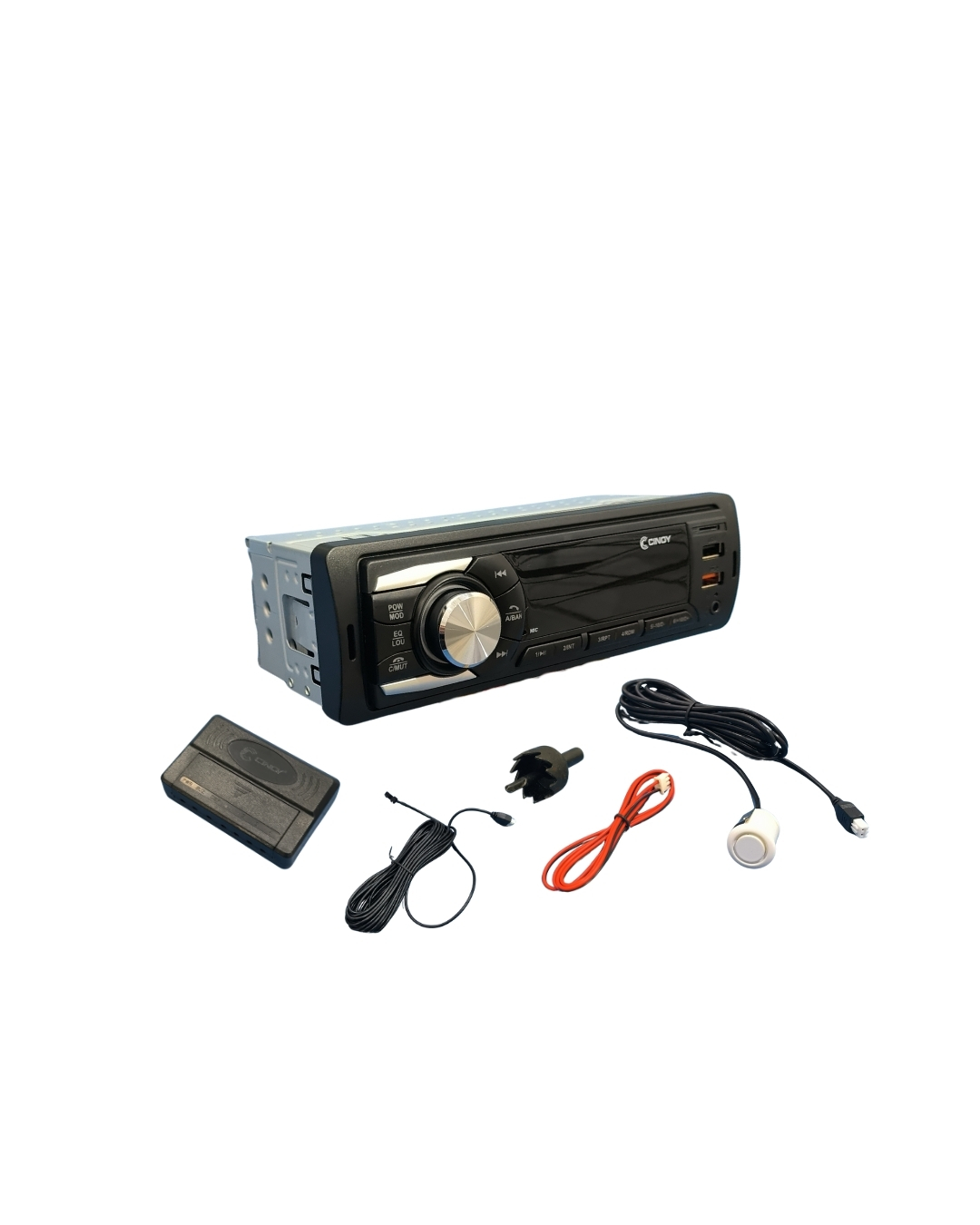 KIT RADIO + SENSOR DE ESTACIONAMENTO BRANCO CINOY COM SD/USB/FM/WMA/BT 4 X 45W
