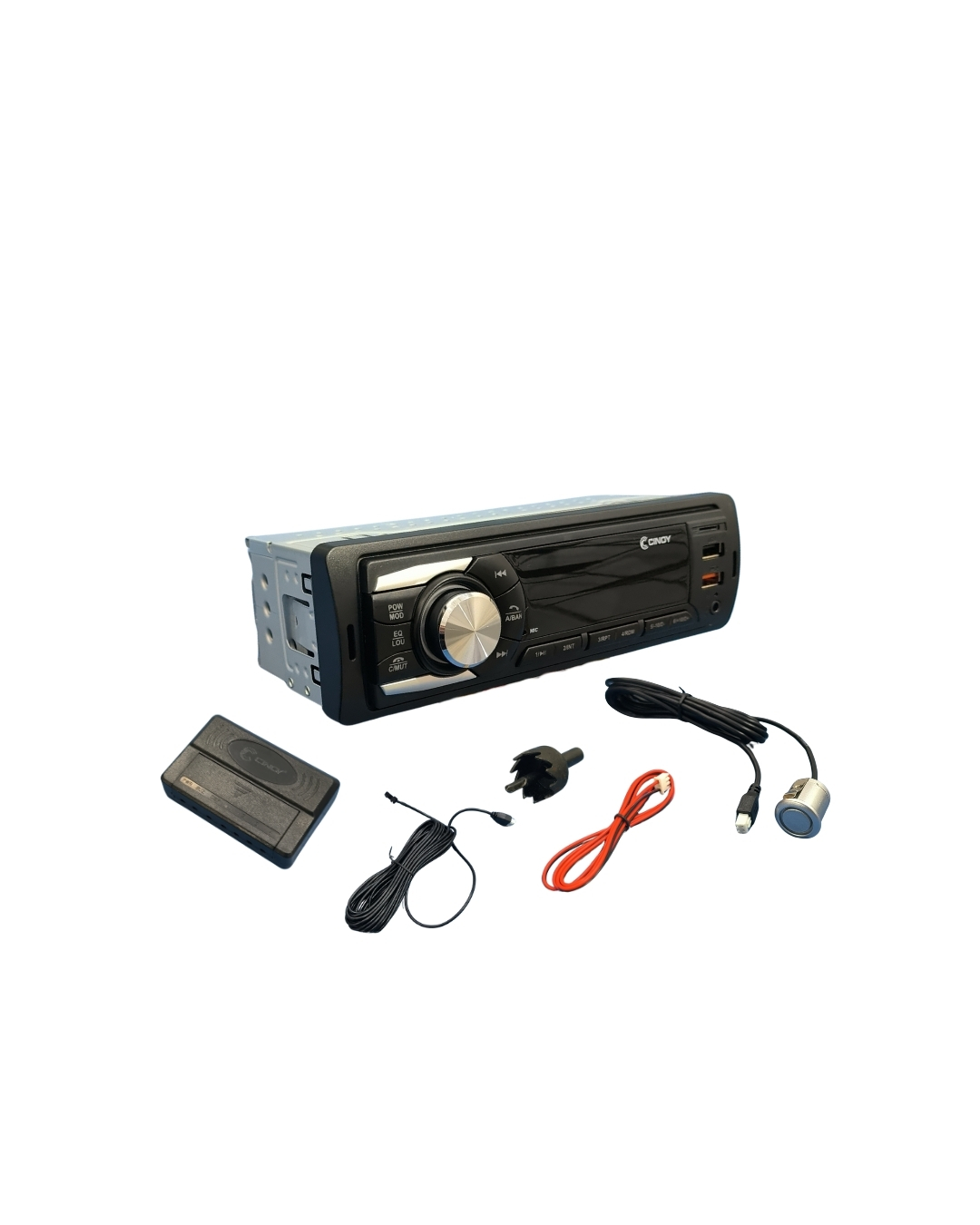 KIT RADIO + SENSOR DE ESTACIONAMENTO PRATA CINOY COM SD/USB/FM/WMA/BT 4 X 45W