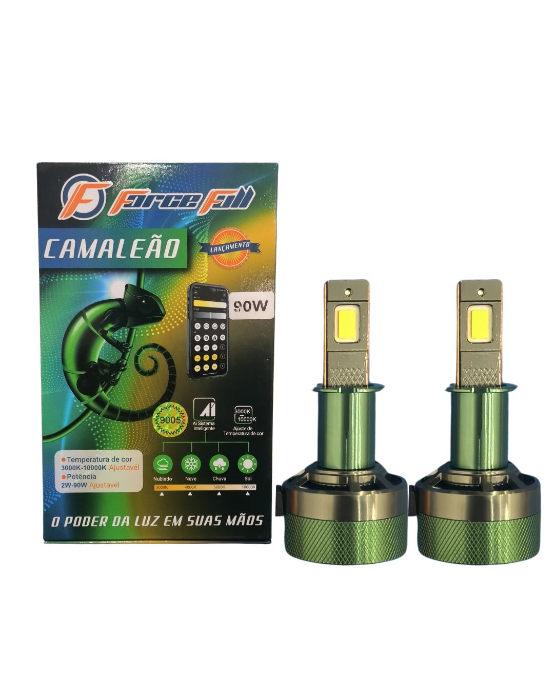 LAMPADA LED CAMALEÃO 3000 - 10000K AJUSTAVEL H3 180W PAR 12V FORCE FULL