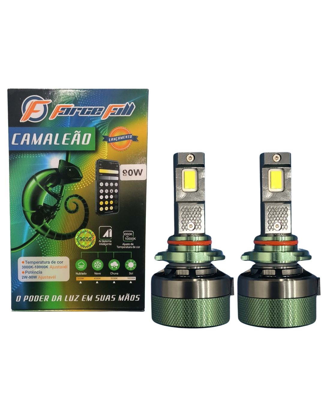 LAMPADA LED CAMALEÃO 3000 - 10000K AJUSTAVEL HB3 (9005) 180W PAR 12V FORCE FULL