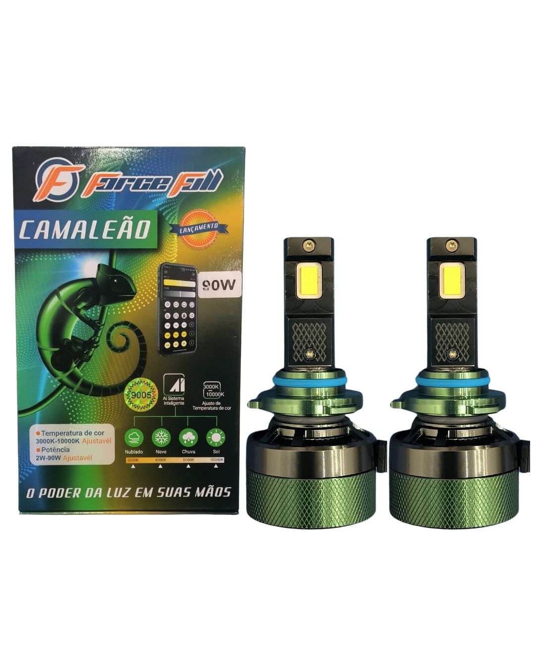 LAMPADA LED CAMALEÃO 3000 - 10000K AJUSTAVEL HB4 (9006) 180W PAR 12V FORCE FULL