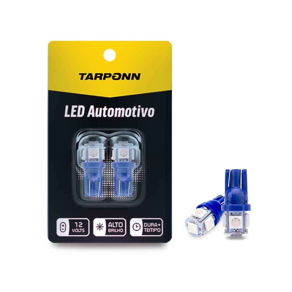 LAMPADA LED PINGAO T10 3528 4 SMD 12V AZUL PCT 10 PCS TARPONN