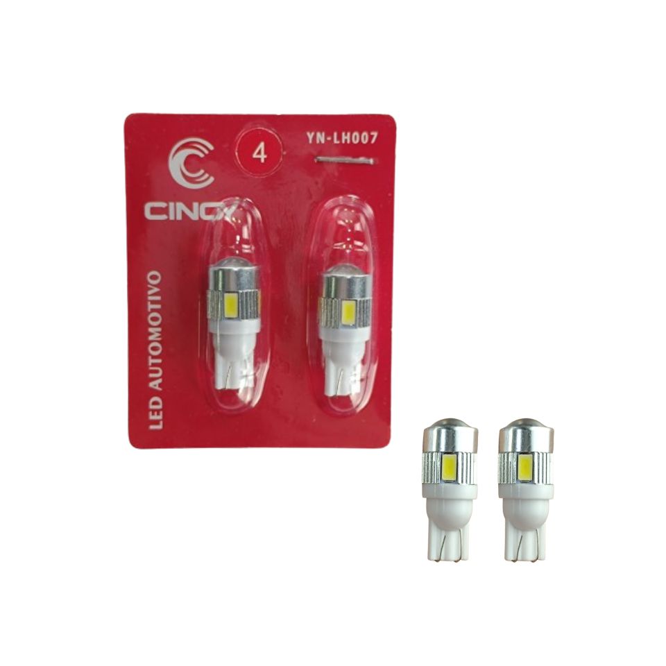 LAMPADA LED PINGAO T10 6 LEDS 6000K BRANCA 12V PAR CINOY