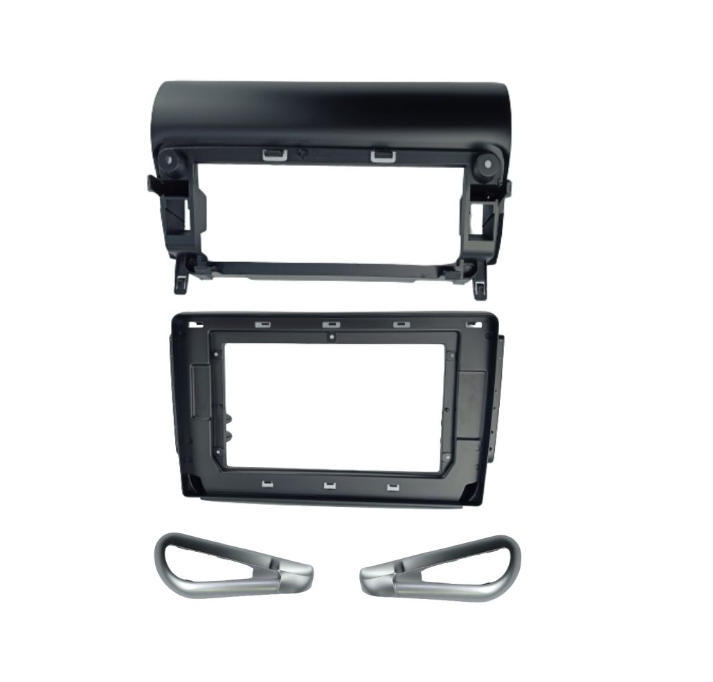 MOLDURA 10.1" PEUGEOT 2008 208 2014 / 2020 PRETO FOSCO COM DETALHES PRATA AIKON