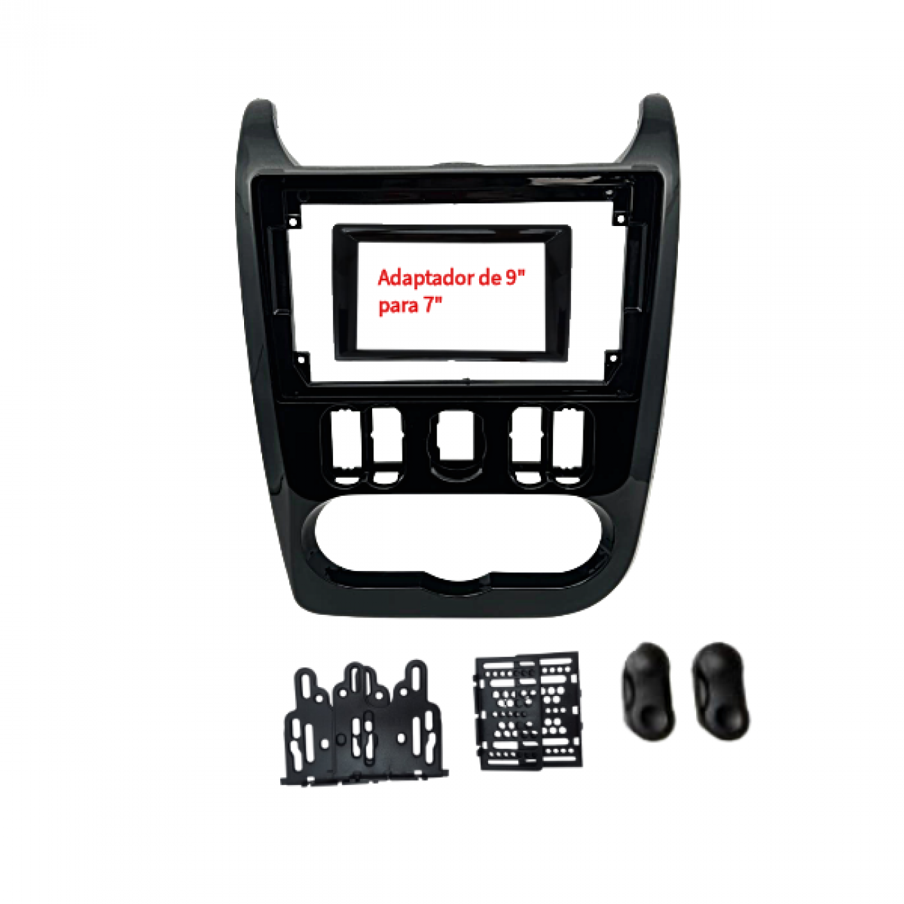 MOLDURA 9" COM ADAPTADOR PARA 6.8" E 7" RENAULT SANDERO 2007 A 2010 E LOGAN 2011 BLACK PIANO FIAMON
