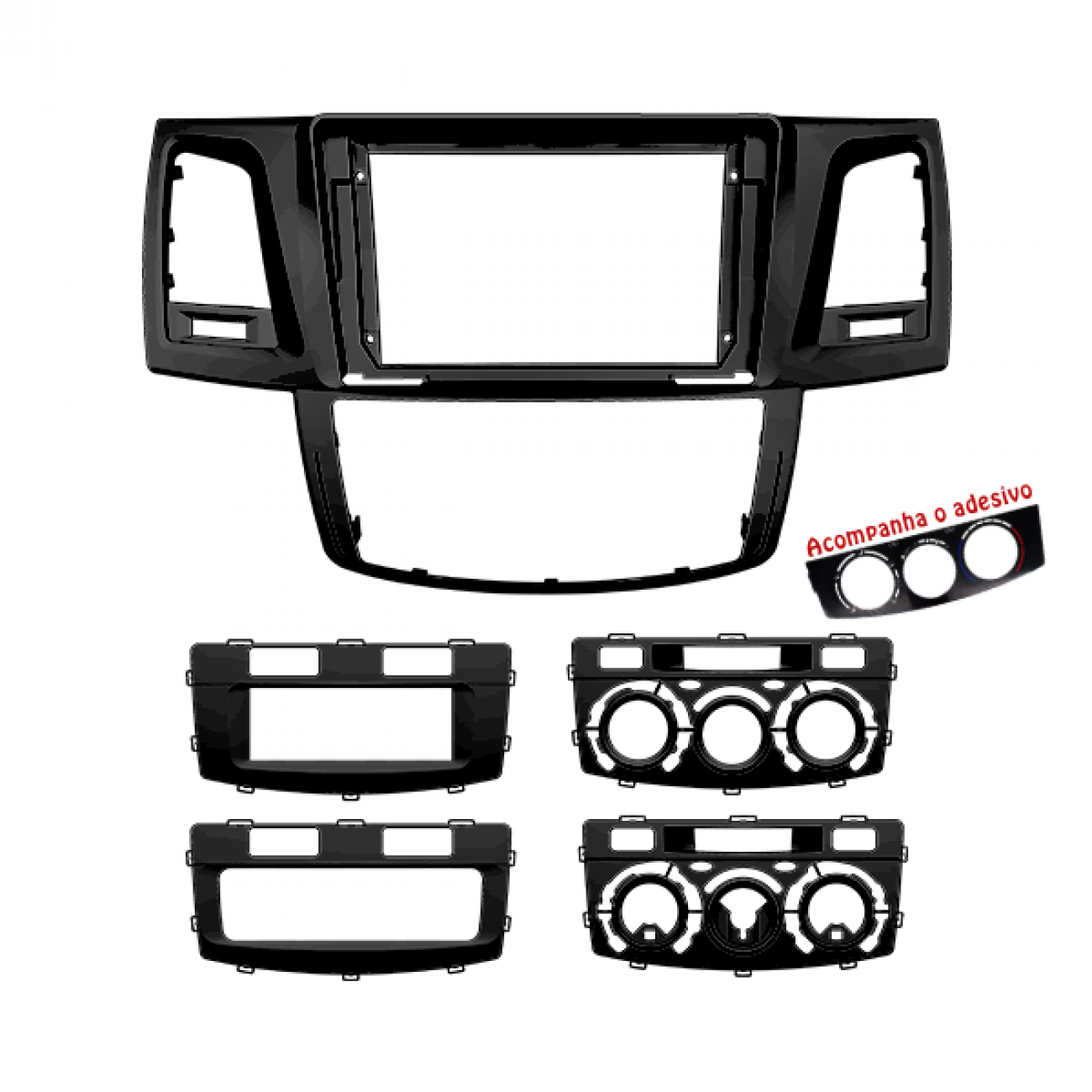 MOLDURA 9" TOYOTA HILUX E SW4 2006/2015 AR DIGITAL + AR ANALÓGICO BLACK PIANO FIAMON