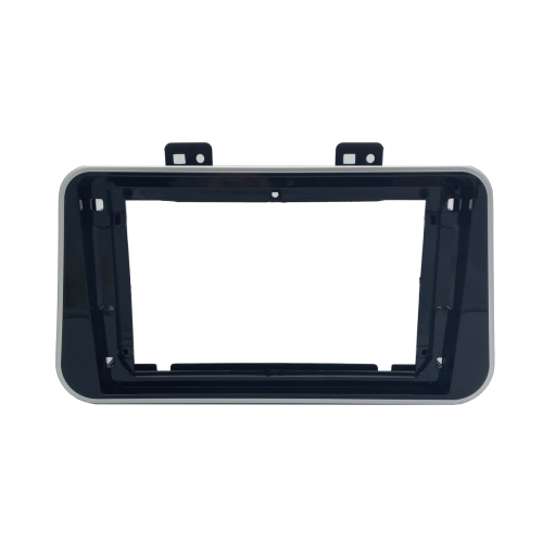 MOLDURA PAINEL 2 DIN 9" NISSAN KICKS 2016>  BLACK PIANO COM FRISO PRATA PADRAO CHINES