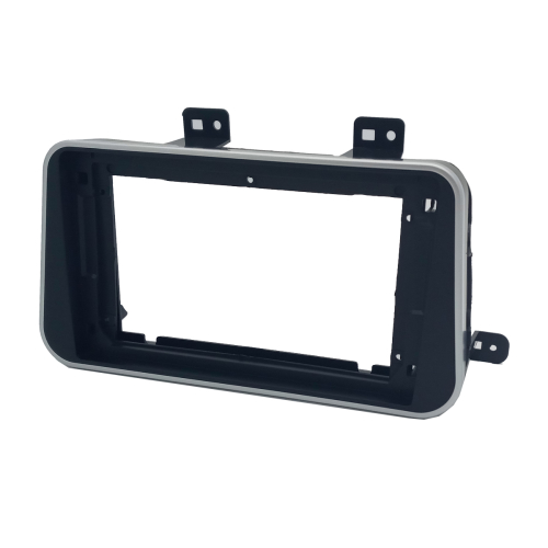 MOLDURA PAINEL 2 DIN 9" NISSAN KICKS 2016> PRETO FOSCO COM FRISO PRATA PADRAO CHINES