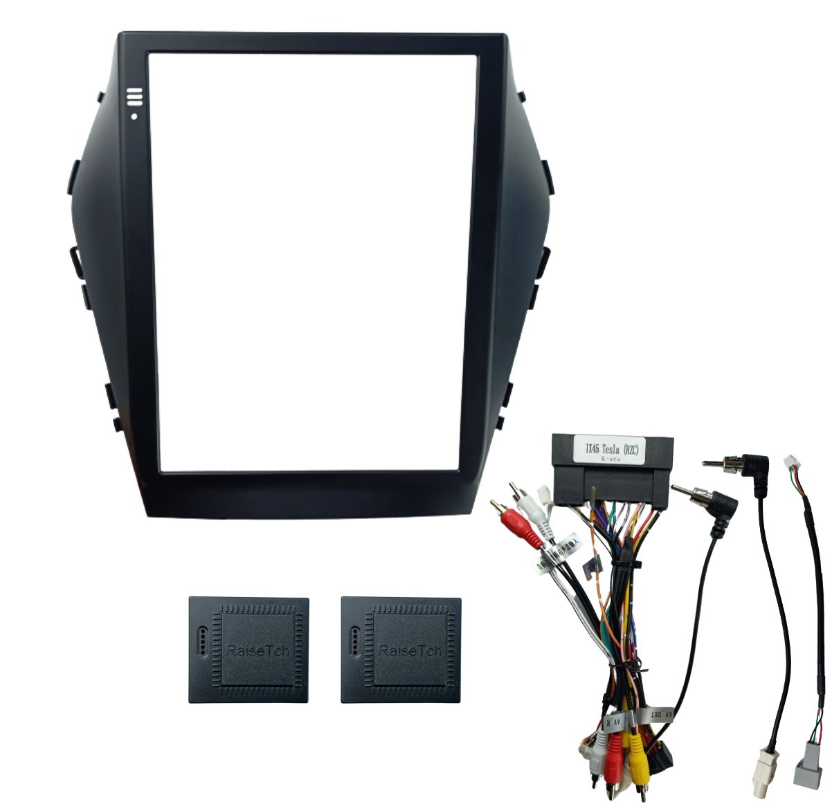 MOLDURA TESLA 9.7" COM CHICOTE / CANBOX SANTA FE 2014/2019 PRETO FOSCO 2 MIX