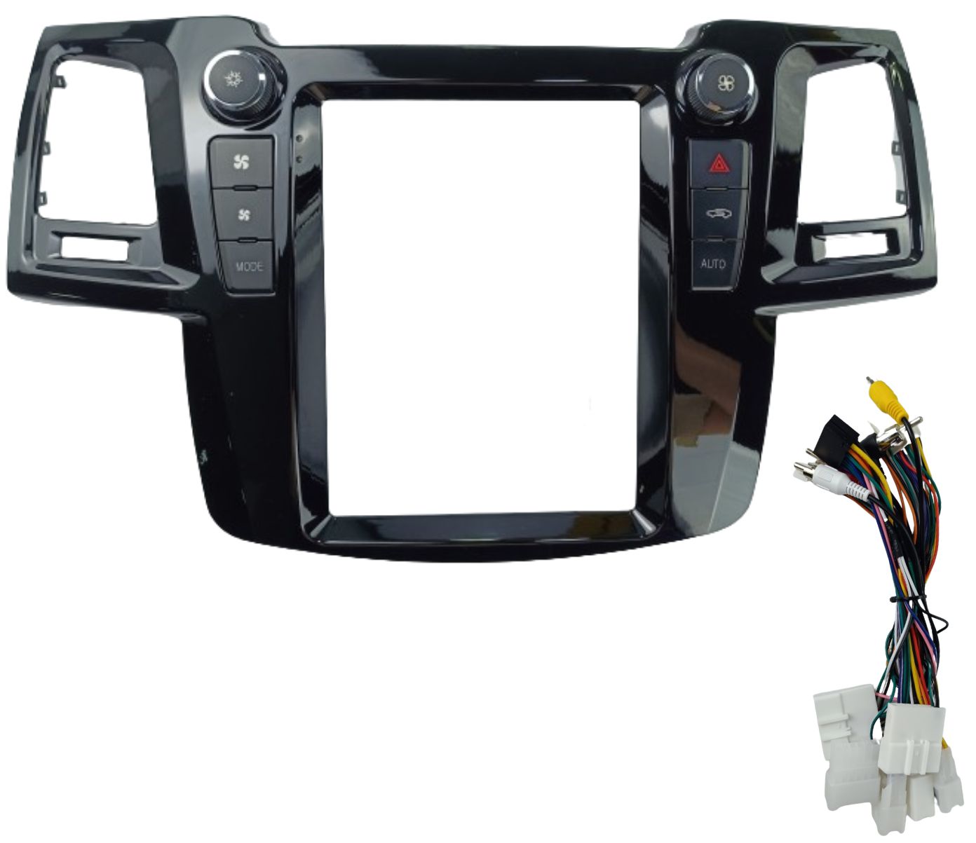 MOLDURA TESLA 9.7" COM CHICOTE / CANBOX SW4 / HILUX 2005 / 2016 BLACK PIANO 2 MIX
