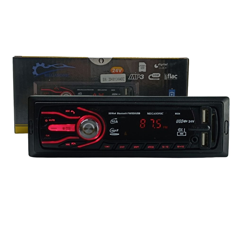 RADIO MEGASONIC 24V CAMINHAO 2 USB 4 CANAIS DE 50W RMS